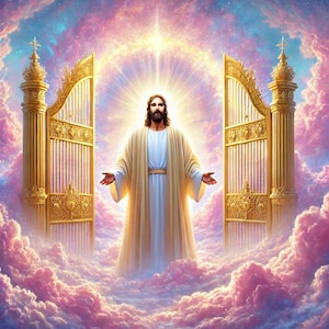 Jesus at the gates of heaven PNG