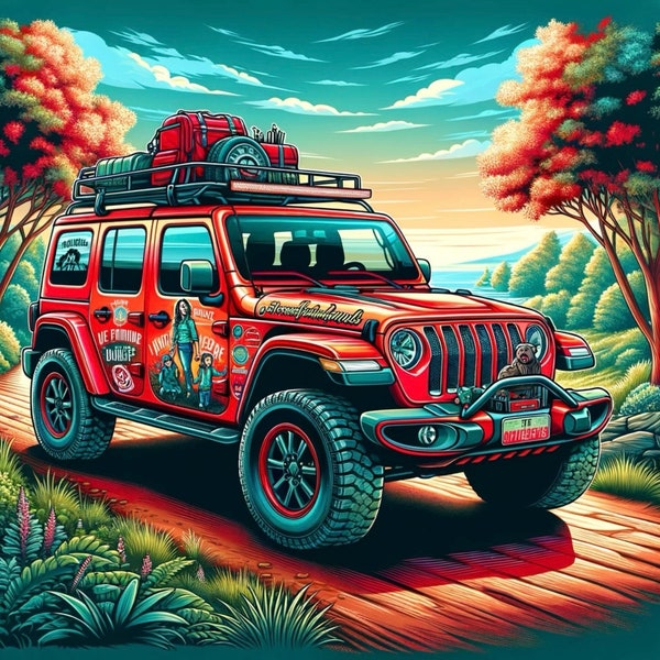 Red Jeep mom life