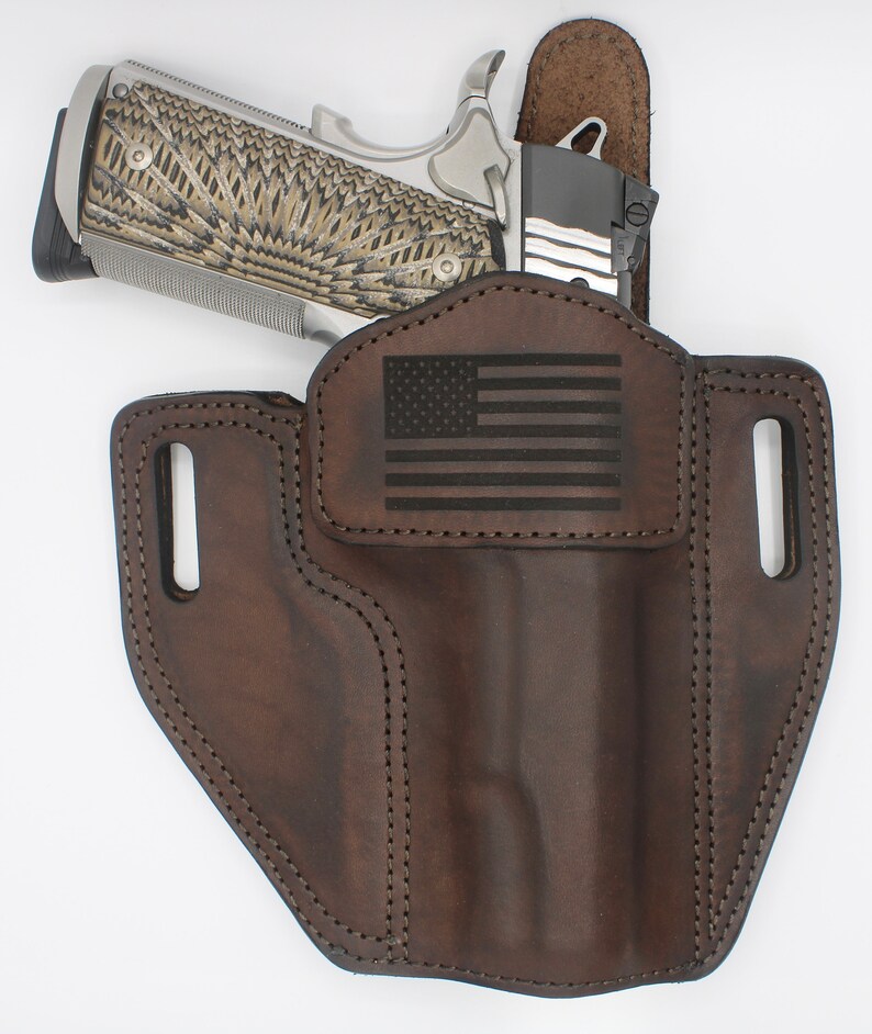 1911 OWB Leather Holster With USA Flag Free Shipping 100 Full Grain