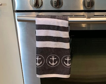 Nautical bathroom hand towel | coastal bathroom | beach house gift | kitchen hand towel | Sailor Gift | Black/White (11x18, 15x25)