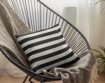 Nautical Striped Throw Pillow | Beach House Pillows | Coastal Decor | Nautical Decor | Black and White | Boat Pillow 16x16, 18x18