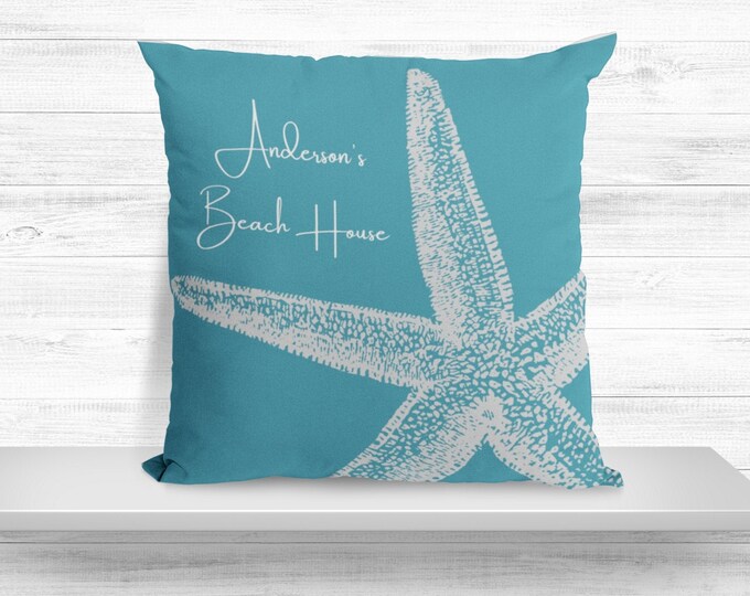 Custom Throw Pillow | Beach House Starfish Decor | Modern Coastal Decor | Nautical Personalized House Warming Gift | Florida Decor 16x16