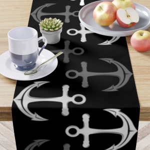 Nautical Table Runner | Coastal Dining Tablecloth | Anchor Decor