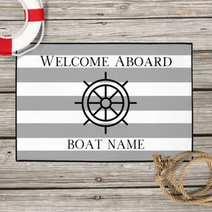 Nautical Custom Welcome Aboard Mat | Personalized doormat | Boat Owner Gift | Outdoor Mat (18x24,24x36,36x60)