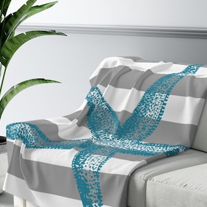 Coastal Fleece Throw Blanket | Beach Cottage Decor | Coastal Gift | Beach House Decor | Beach House Gift | Starfish Decor | 40x60, 60x80