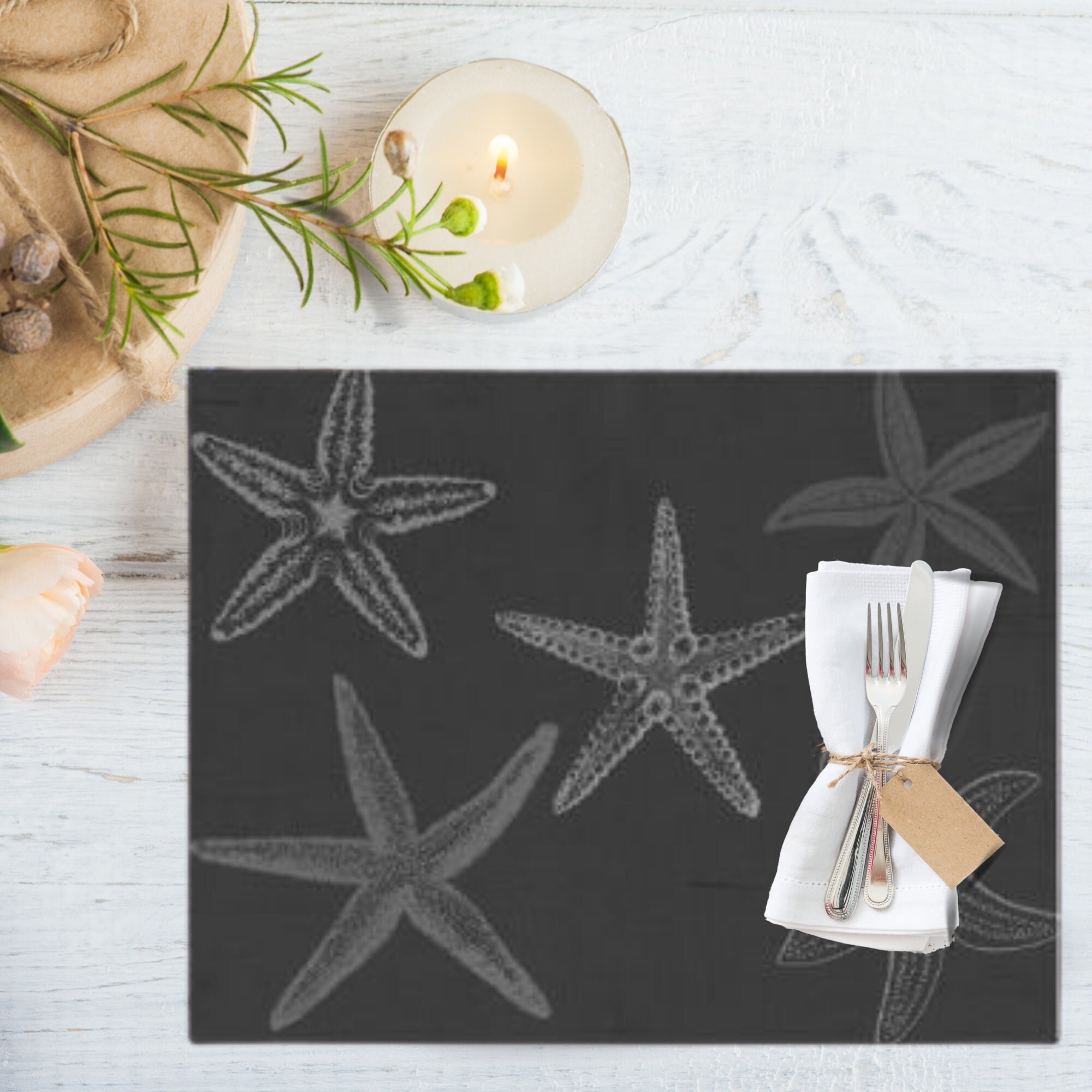 Starfish Decor Cloth Placemats Coastal Dining Coastal Etsy