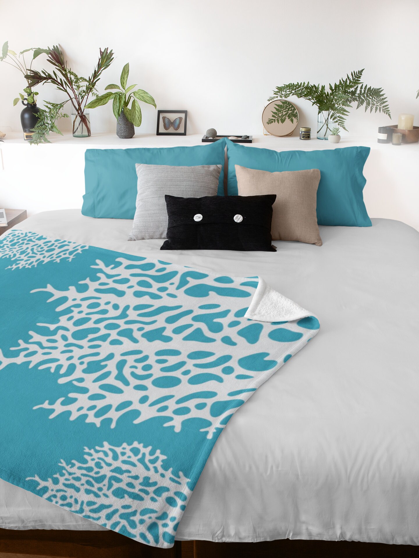 Coastal Blanket Turquoise Coral Reef Blanket Minky Fleece Etsy