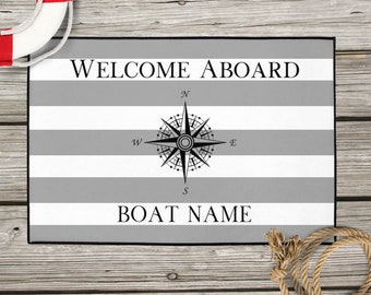 Nautical Custom Welcome Aboard Mat | Personalized doormat | Boat Boarding Mat | Boat Gift | Boat Decor | Outdoor Mat (18x24,24x36,36x60)