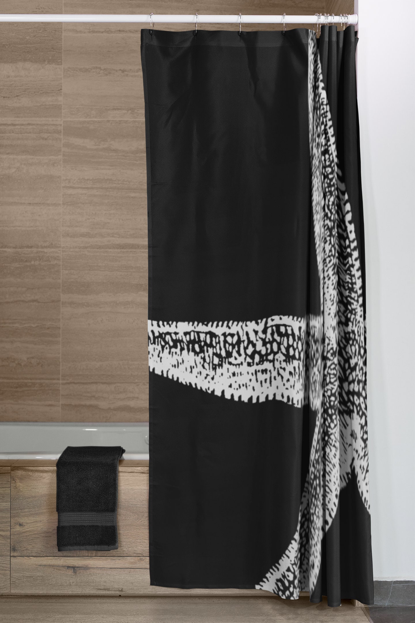 Starfish Shower Curtain Black and White Coastal Modern Beach House