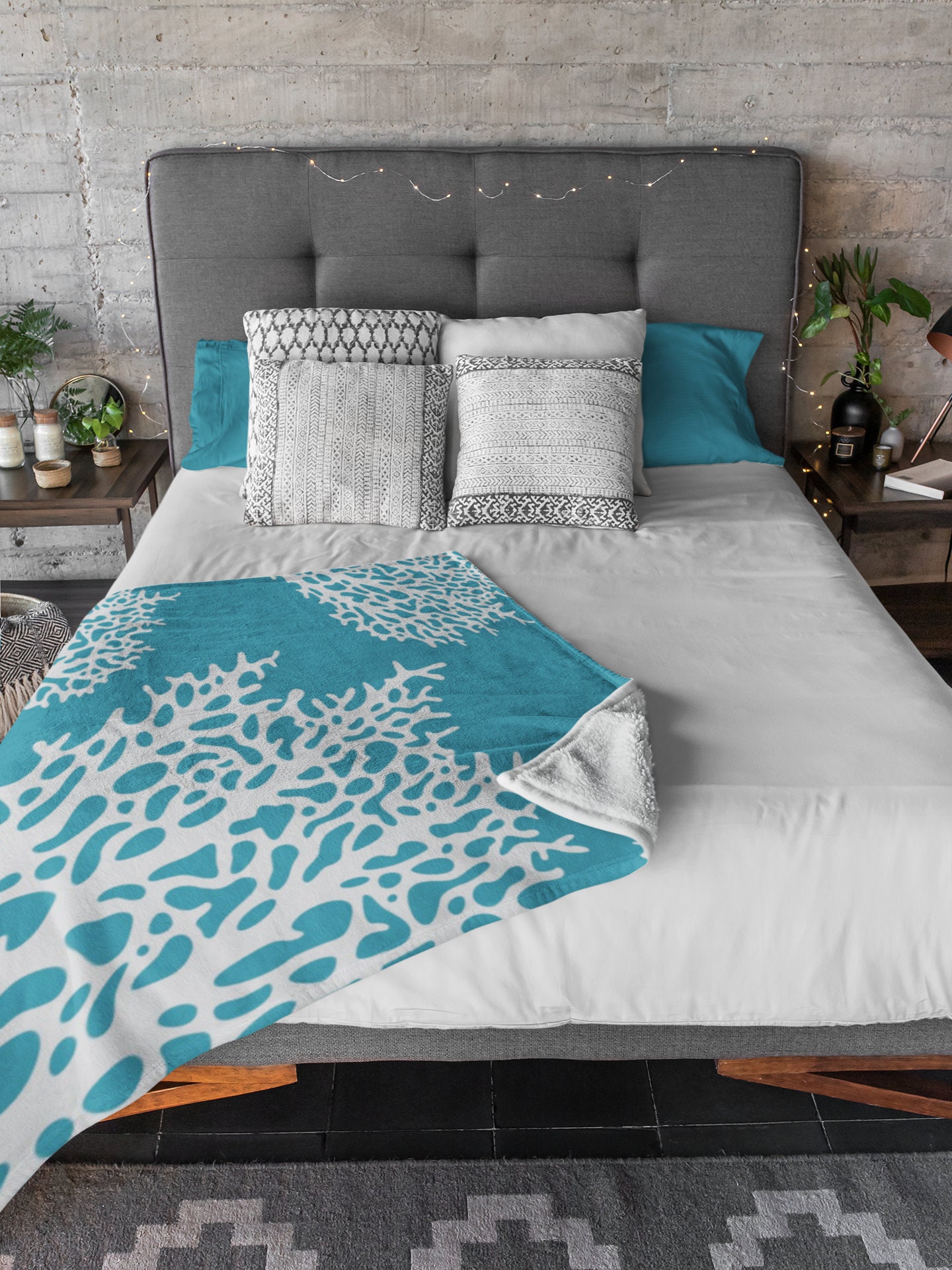 Coastal Blanket Turquoise Coral Reef Blanket Minky Fleece Etsy