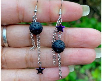 Orecchini con perline di lava celeste ed ematite aura