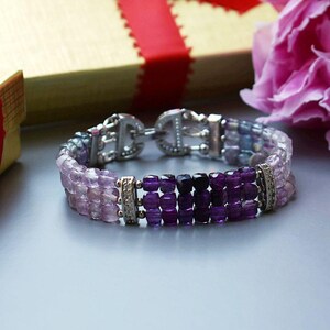Multi-Color Fluorite Bracelet, Handmade Crystal Gemstone Jewelry, 6 1/2&quot;