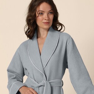 Womens Luxury Waffle Shawl Collar Robe With Piping Lightweight, Long ...