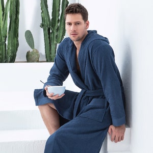 Terry Men's Premium Hooded Bathrobe Made with Turkish Cotton