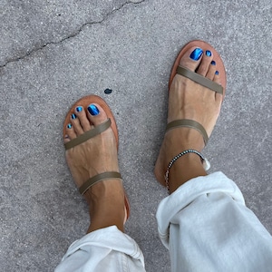 Khaki Green Luxury Women Leather Sandals, Genuine Leather, Handmade Name is Sade