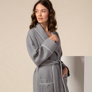Womens Luxury Waffle Shawl Collar Robe With Piping Lightweight, Long ...