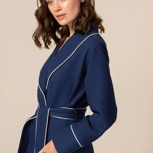 Womens Luxury Waffle Shawl Collar Robe With Piping Lightweight, Long ...