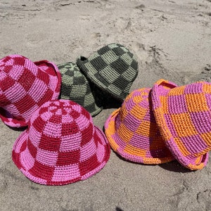 Handmade Straw Pink & Red Checkered Bucket Hats with Two Other Options, LA Special