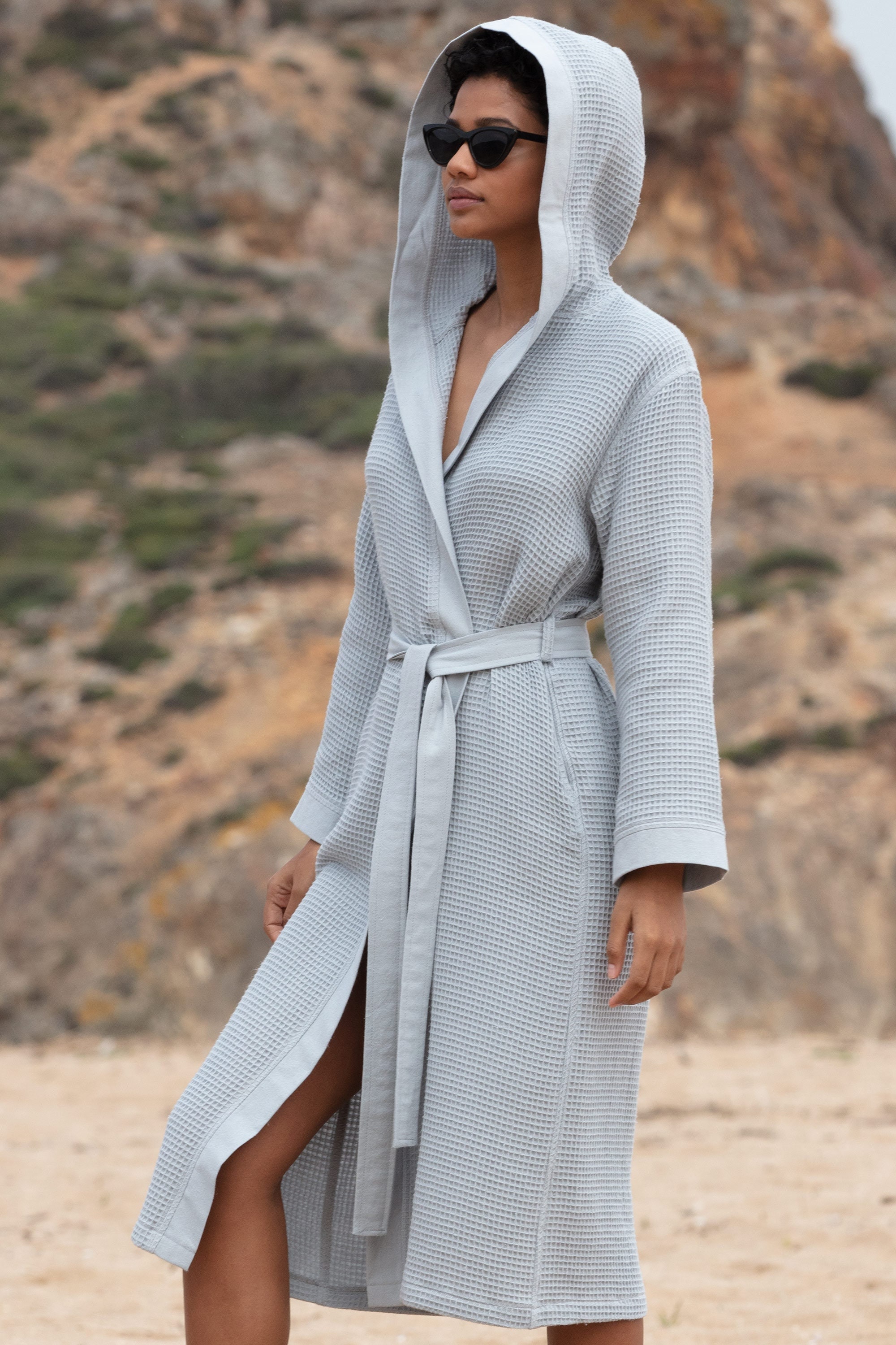 Womens Luxury Waffle Hooded Robe With Linen Piping Lightweight, Long, Ultra  Soft Spa Sleepwear Bathrobe 