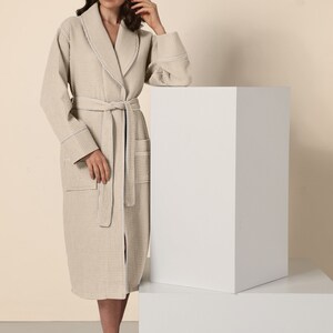 Womens Luxury Waffle Shawl Collar Robe With Piping Lightweight, Long ...