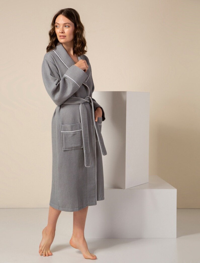 Womens Luxury Waffle Shawl Collar Robe With Piping - Etsy