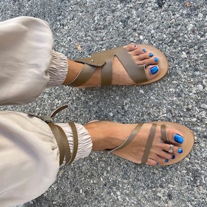 Green Luxury Women Leather Sandals, Genuine Leather, Handmade Name is Spartan
