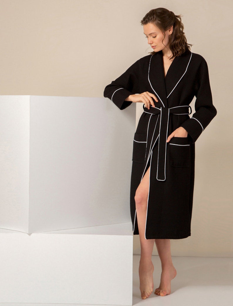 Womens Luxury Waffle Shawl Collar Robe With Piping - Etsy