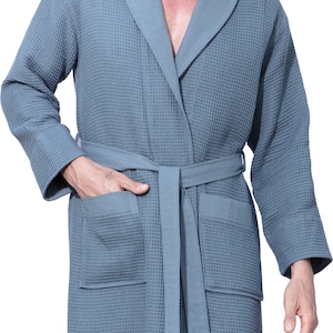 Herren Lang leichte Waffel Spa Robe mit Schalkragen