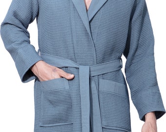 Men 's Full Length Lightweight Waffle Spa Robe with Shawl Collar