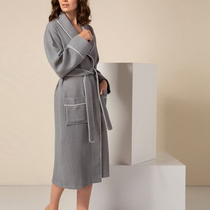 Women’s Luxury Waffle Shawl Collar Robe With Piping – Lightweight, Long ...