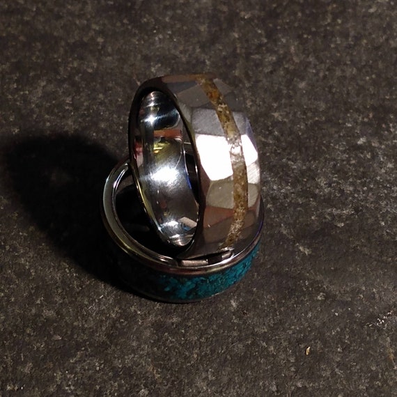Meteorite Pallasite Ring Hammered Tungsten - Etsy
