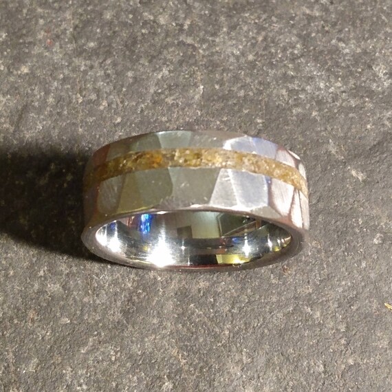 Meteorite Pallasite Ring Hammered Tungsten Etsy