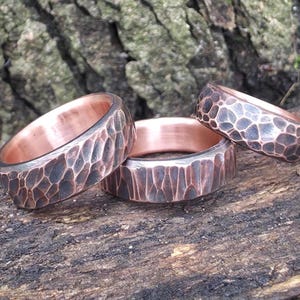 Hammered Copper Ring: 7th Anniversary Gift, Custom Engraved Minimalist Band, Chunky Ring