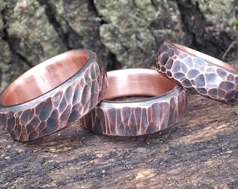 Hammered Copper Ring: 7th Anniversary Gift, Custom Engraved Minimalist Band, Chunky Ring