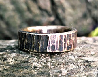 Rustic Bronze Ring: 8th Anniversary gift, Custom Engraving