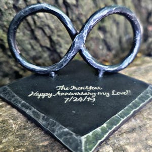 Hand-forged Iron Anniversary Plaque: Personalized Base with Infinity, Heart or #6 for 6th Anniversary