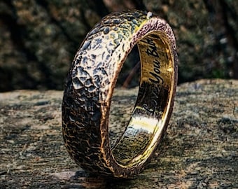 Cast Bronze Wedding Ring: Rustic 8th Anniversary Band with Custom Engraving