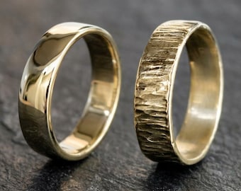 10k Pale Yellow Gold Hammered Ring or Polished Band, Handmade Wedding Band, Personalized Box