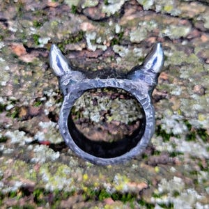 Forged Iron Devil Ring • Hand forged Horn ring • Satanic Jeweler • Handmade • Blacksmith Made