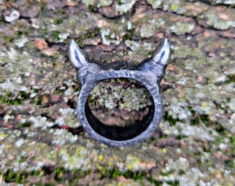 Hand Forged Devil Horn Ring: Iron Blacksmith Made