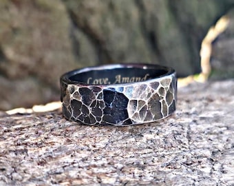 Hand Forged Iron Ring, Rustic Blacksmith 6th Anniversary Band for Him and Her