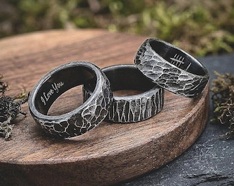 Hand Forged Iron Ring, 6th Anniversary Traditional Gift Him Her, Alternative Jewelry Personalized