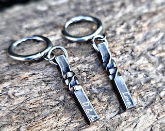 6th Anniversary Iron Earrings for Her - Forged Cubic Twist Jewelry - Personalized Hand-Engraved Iron Gift