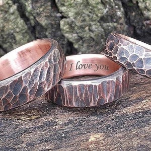 Hammered Copper Ring: 7th Anniversary Gift, Custom Engraved Minimalist Band, Chunky Ring