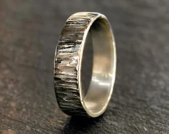 10k Pale Yellow Gold Hammered Ring: Handmade Wedding Band