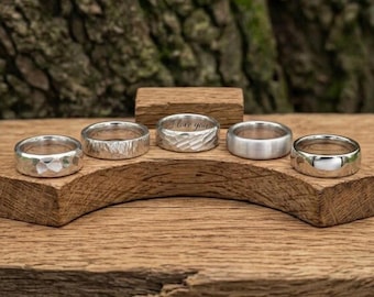 Pure .999 Silver Ring: 3-10mm Wide Brushed, Polished and Hammered Chunky Unisex Band