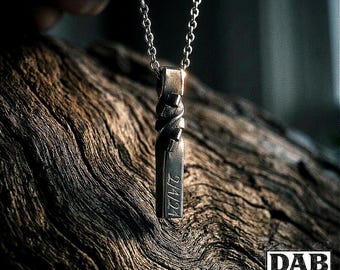 Cubic Twist Iron Pendant, Coordinates Necklace, 6th Anniversary Gift for Couples with Personalized Engraving