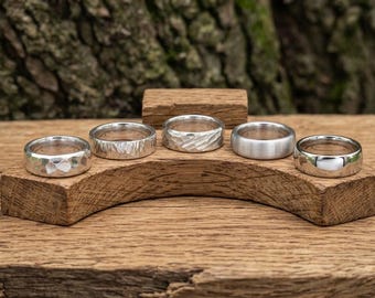 Pure .999 Silver Ring: 3-10mm Wide Brushed, Polished and Hammered Chunky Unisex Band