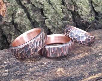 Hammered Copper Ring: 7th Anniversary Gift, Custom Engraved Minimalist Band, Chunky Ring