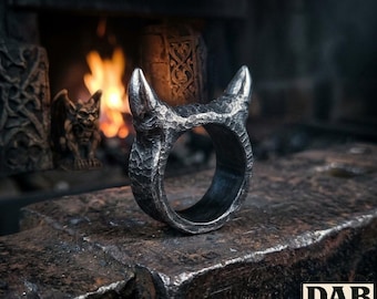 Hand Forged Devil Horn Ring: Iron Blacksmith Made